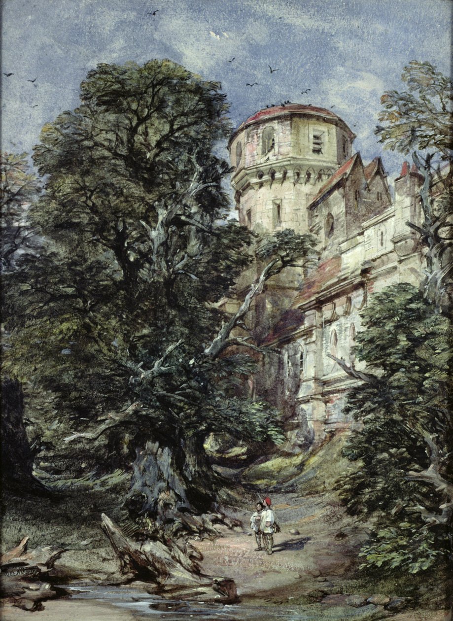 Paesaggio, con castello e alberi da George Cattermole