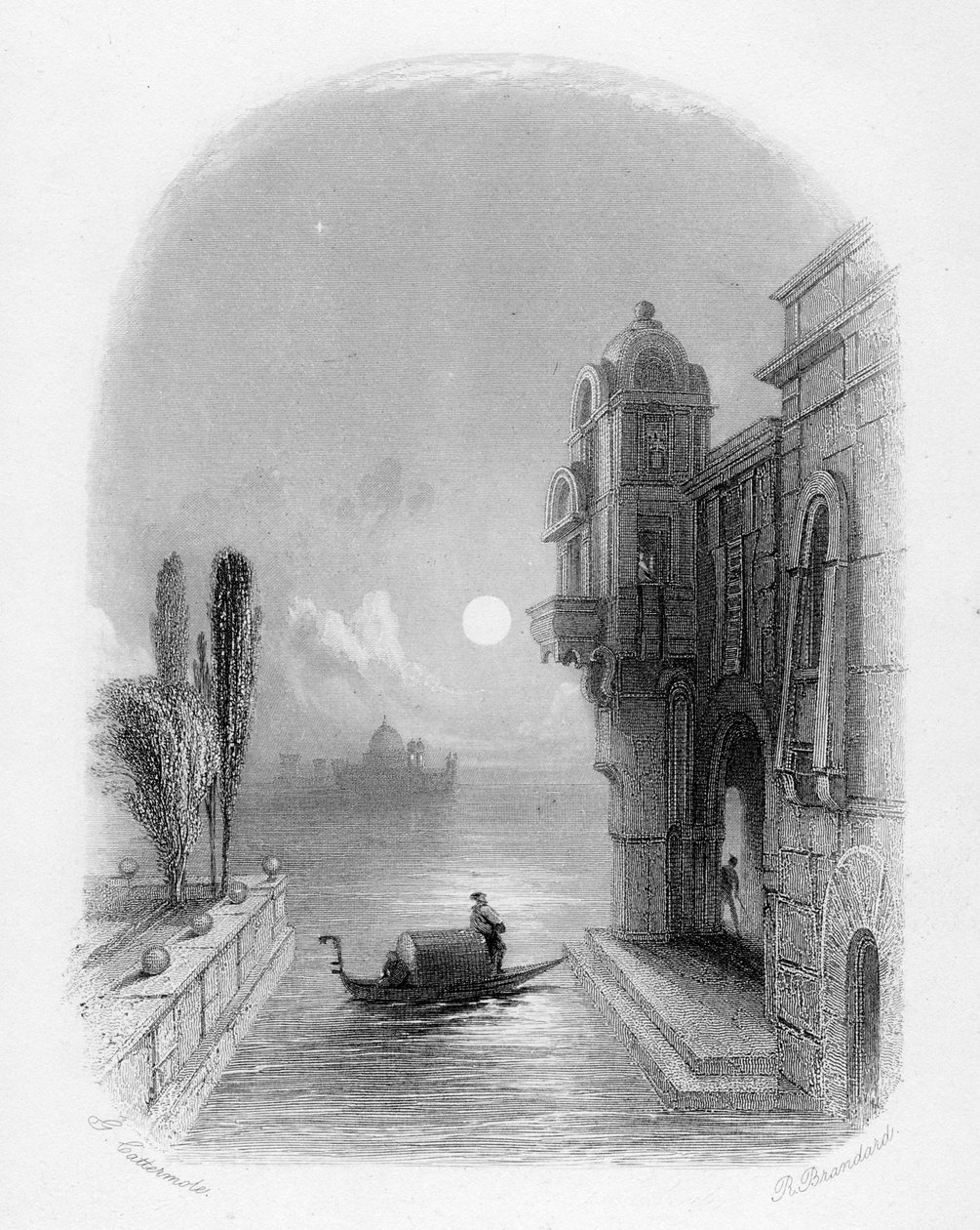 Scena al chiaro di luna a Venezia, inciso da Robert Brandard, 1846 da George Cattermole