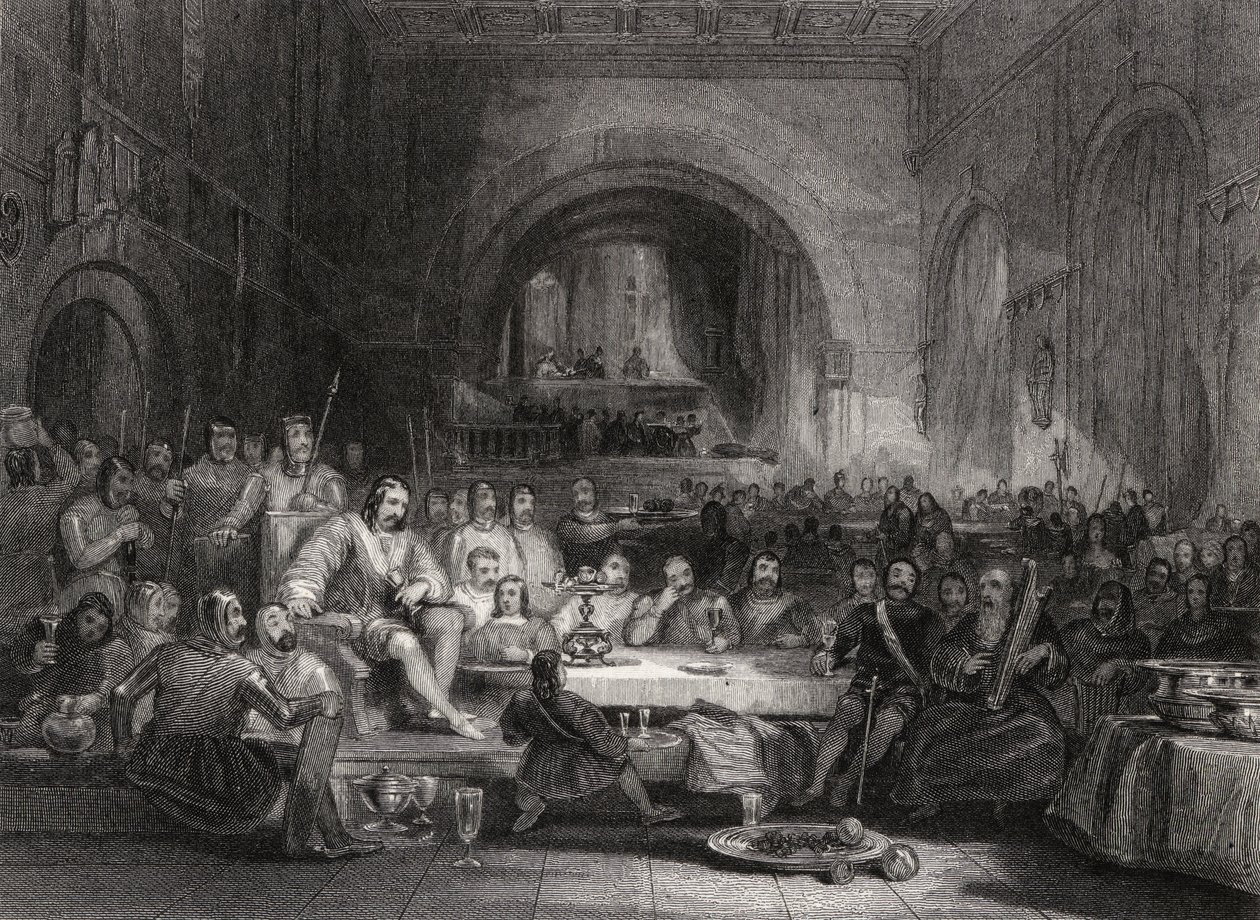 Il principe Llewellyn e i suoi baroni, inciso da William Radclyffe (1783-1855) da George Cattermole