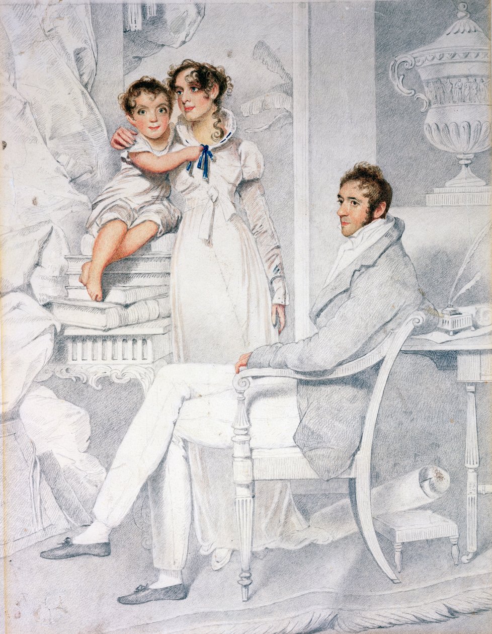 Il signor e la signora Richmond Thackeray e il loro figlio, William Makepeace Thackeray (1811-63) 1814 da George Chinnery