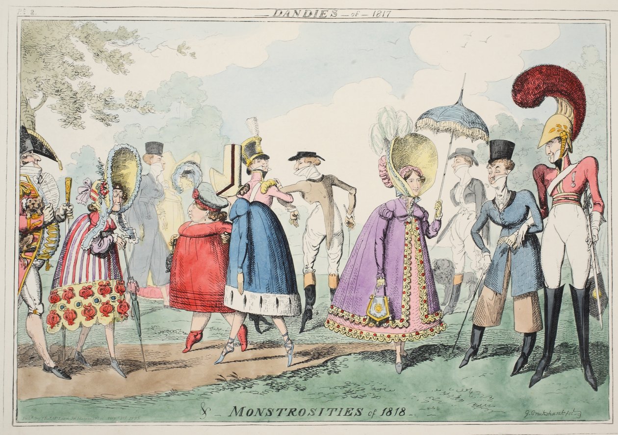 Dandy del 1817 e mostruosità del 1818, pub. 1835 da George Cruikshank