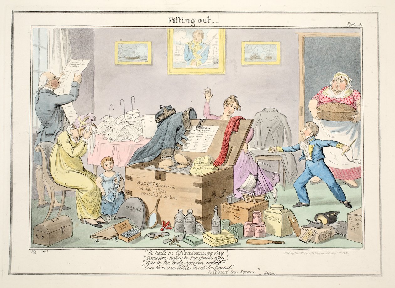 Preparativi, da The Progress of a Midshipman, 1835 da George Cruikshank