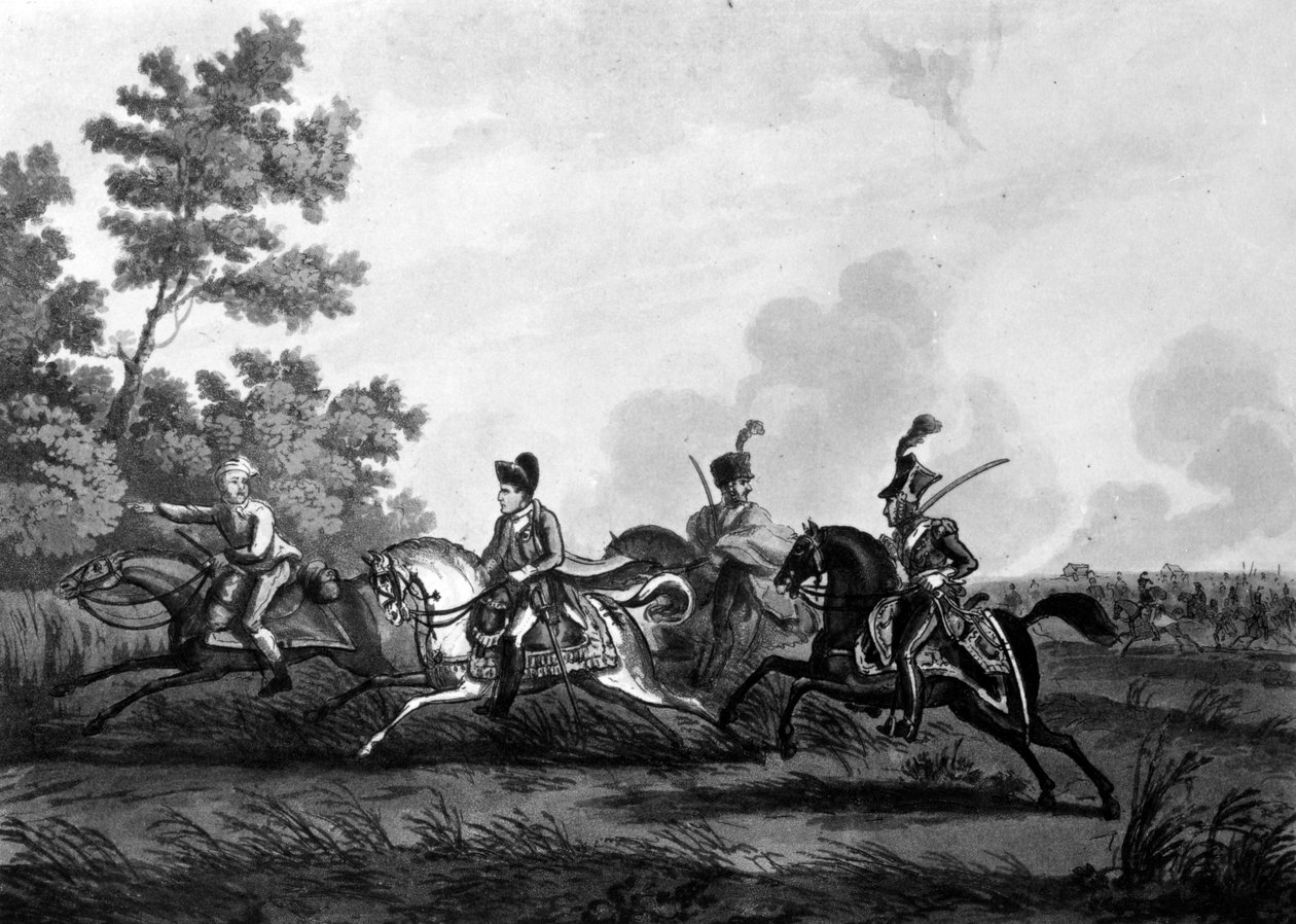 Fuga di Bonaparte dal campo di Waterloo accompagnato dalla sua guida, 1816 da George Cruikshank
