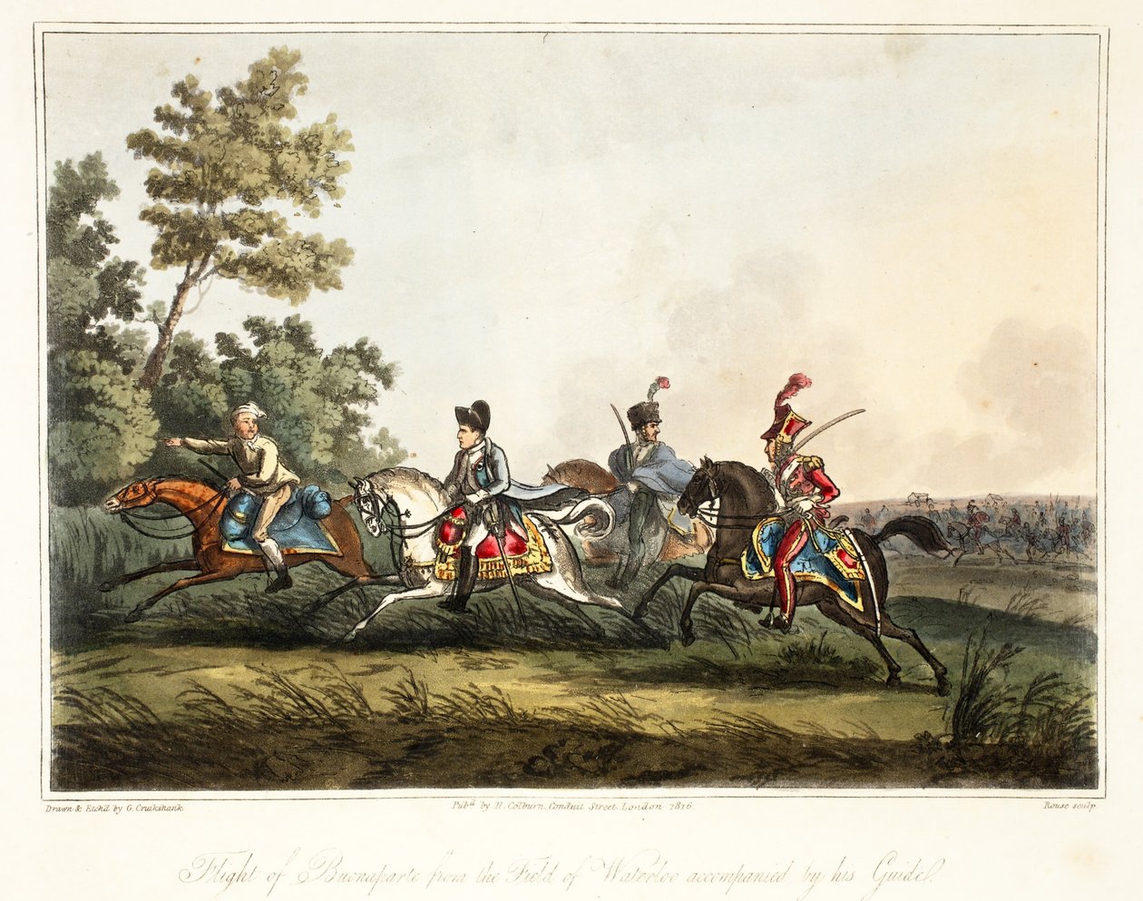 Fuga di Buonaparte dal campo di Waterloo accompagnato dalla sua guida, inciso da Rouse, pub H. Colburn, 1816 da George Cruikshank