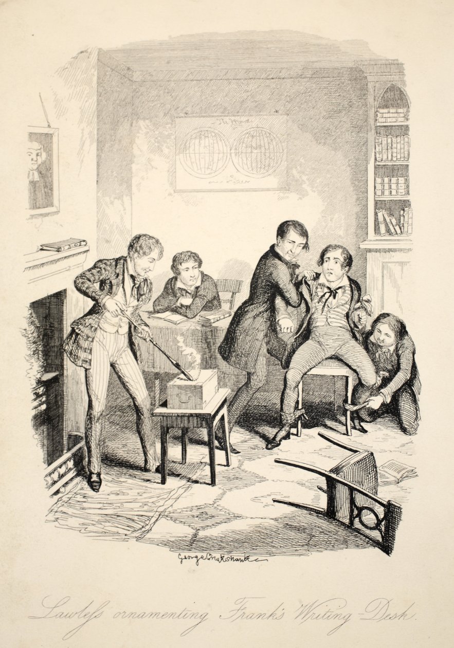 Lawleys che Decorano la Scrivania di Frank, da Frank Fairlegh o Scene dalla Vita di un Allievo Privato, pub. c.1870 da George Cruikshank
