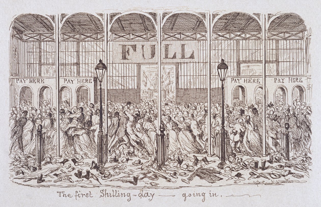 La Grande Esposizione di Mayhew del 1851: Il Primo Giorno dello Scellino - Entrando, 1851 da George Cruikshank