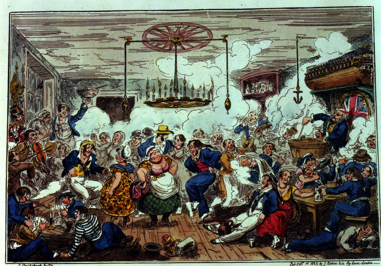 Marinai che festeggiano, pubblicato da James Robins e Co., 1 ottobre 1825 da George Cruikshank