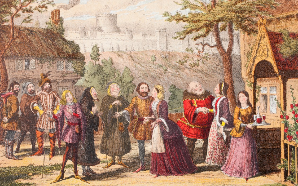 Sir John Falstaff in visita al suo amico Page a Windsor, illustrazione da Le allegre comari di Windsor, da 
