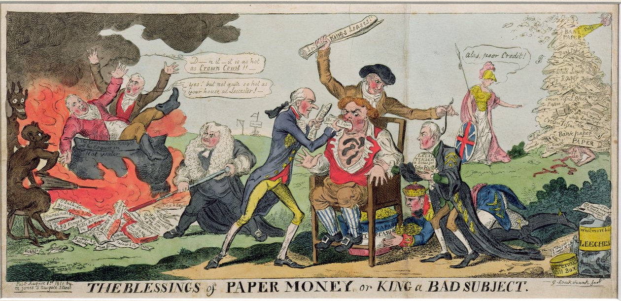 Le Benedizioni della Carta Moneta o Re di un Cattivo Soggetto, pubblicato 1811 da George Cruikshank