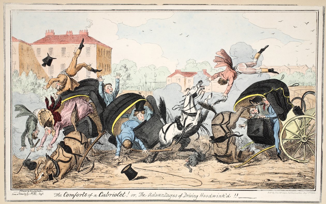I comfort di un cabriolet - o - i vantaggi di guidare bendato, pub. 1835 da George Cruikshank
