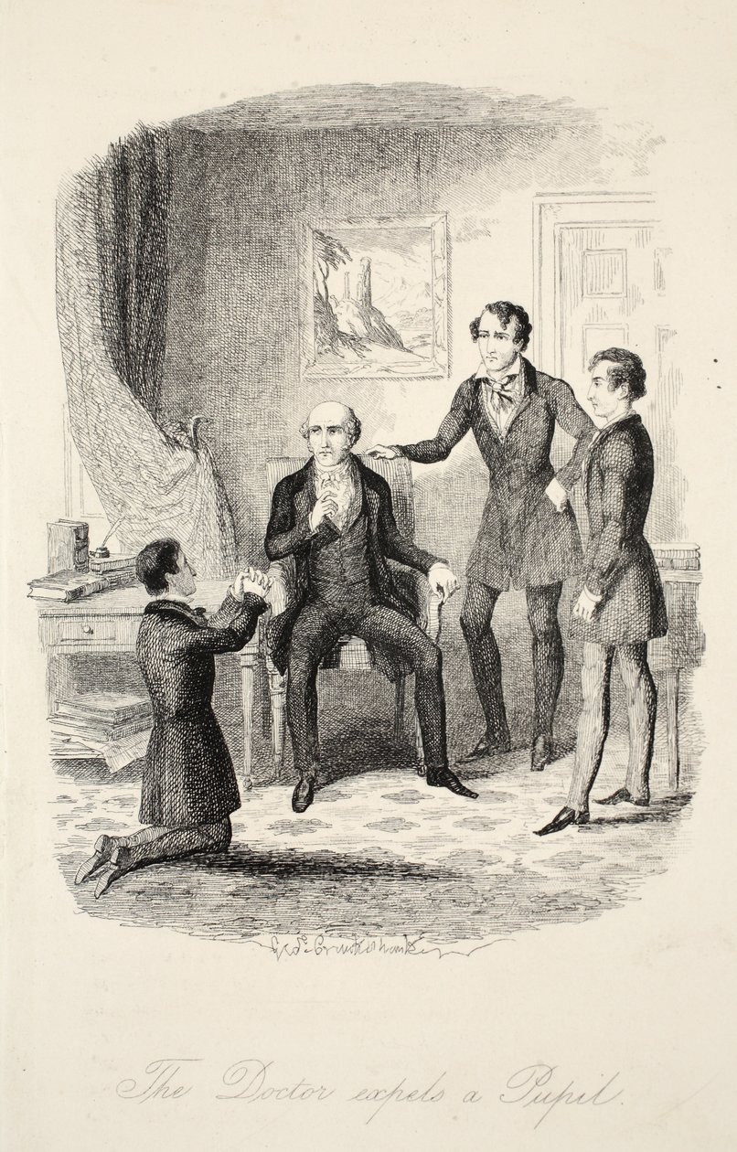 Il Dottore Espelle un Allievo, da Frank Fairleigh o Scene dalla Vita di un Allievo Privato, pub. c.1870 da George Cruikshank