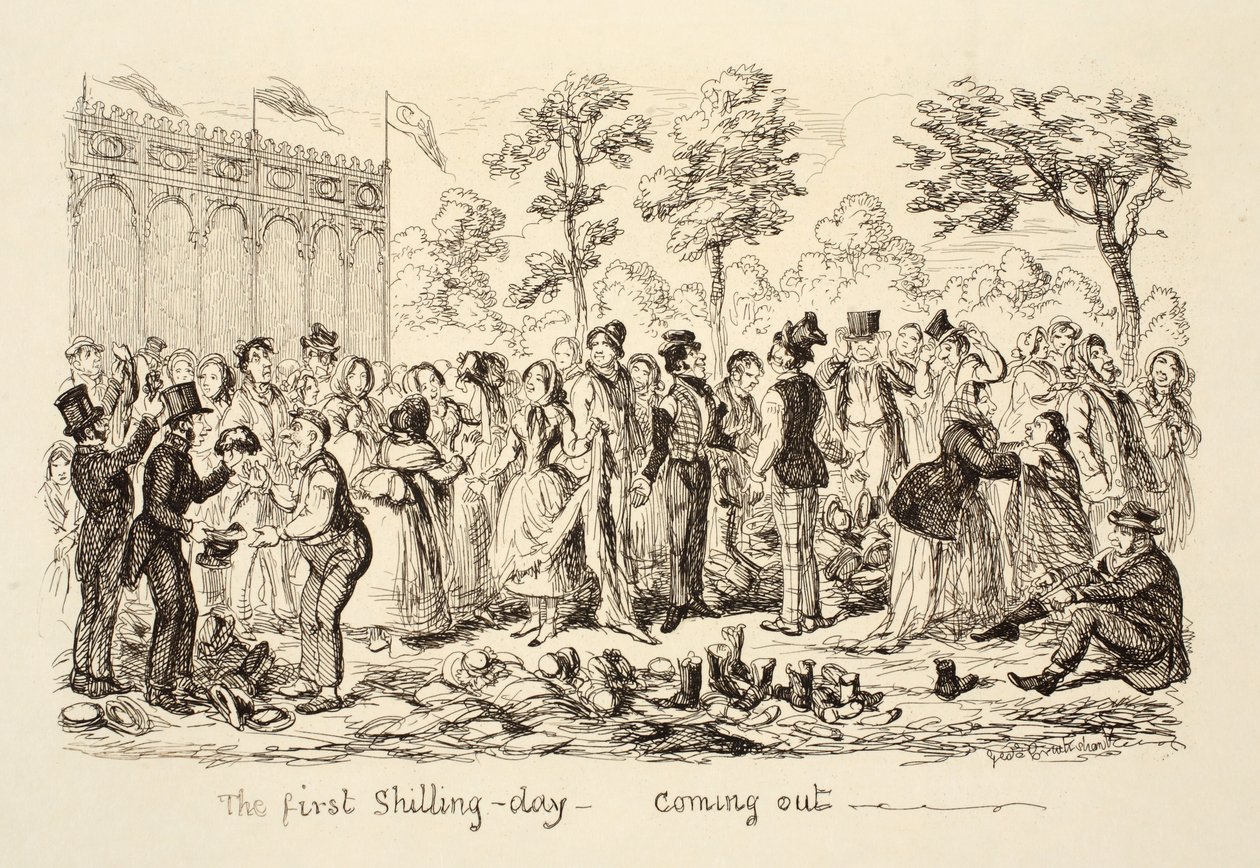 Il Primo Giorno dello Scellino - Uscendo, pub. 1851 da George Cruikshank