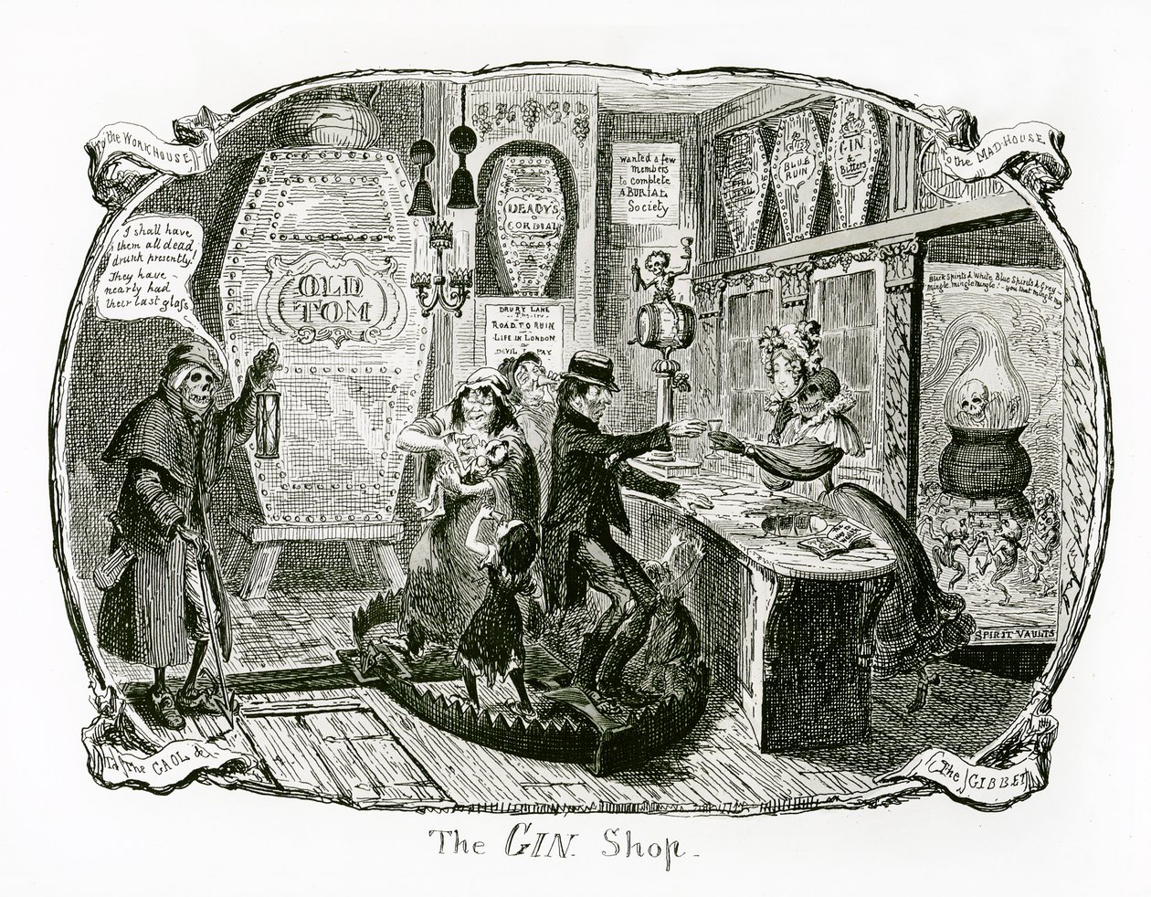 Il negozio di gin, 1829 da George Cruikshank