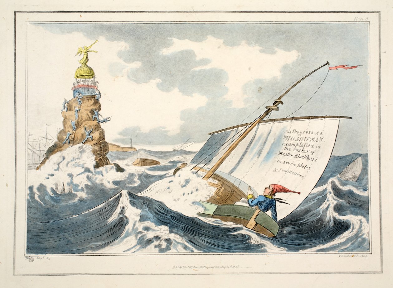 Il progresso di un guardiamarina esemplificato nella carriera di Master Blockhead in sette tavole e frontespizio, 1835 da George Cruikshank