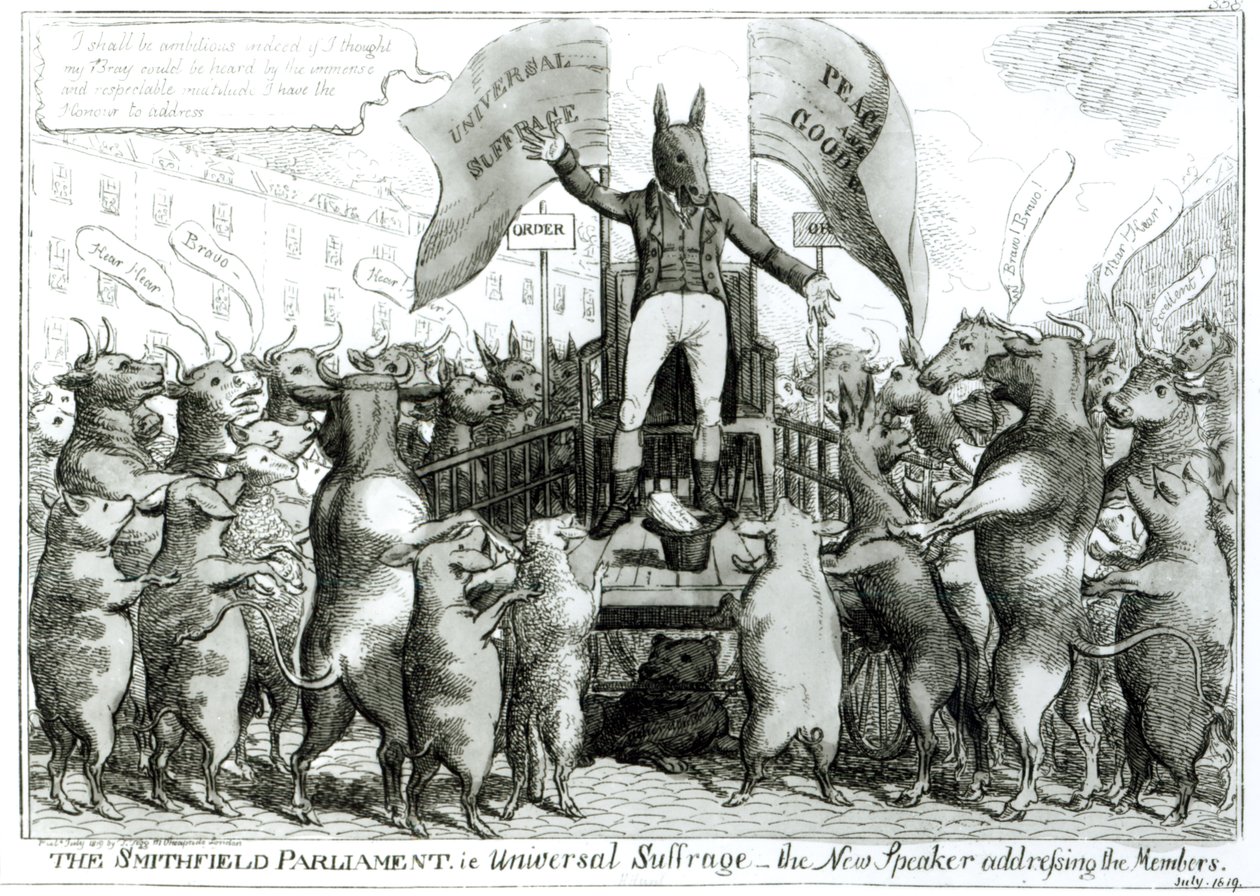 Il Parlamento di Smithfield: Suffragio Universale, pubblicato da Thomas Tegg, luglio 1819 da George Cruikshank