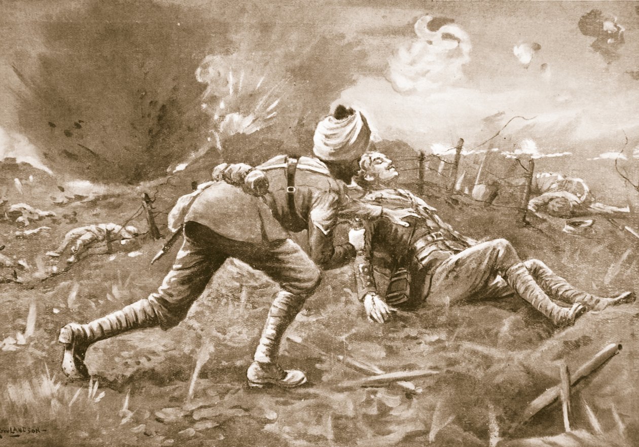 Lance-Naik Lala trascina un ufficiale ferito, che ha trovato vicino al nemico, verso un riparo e lì benda le sue ferite da George Derville Rowlandson