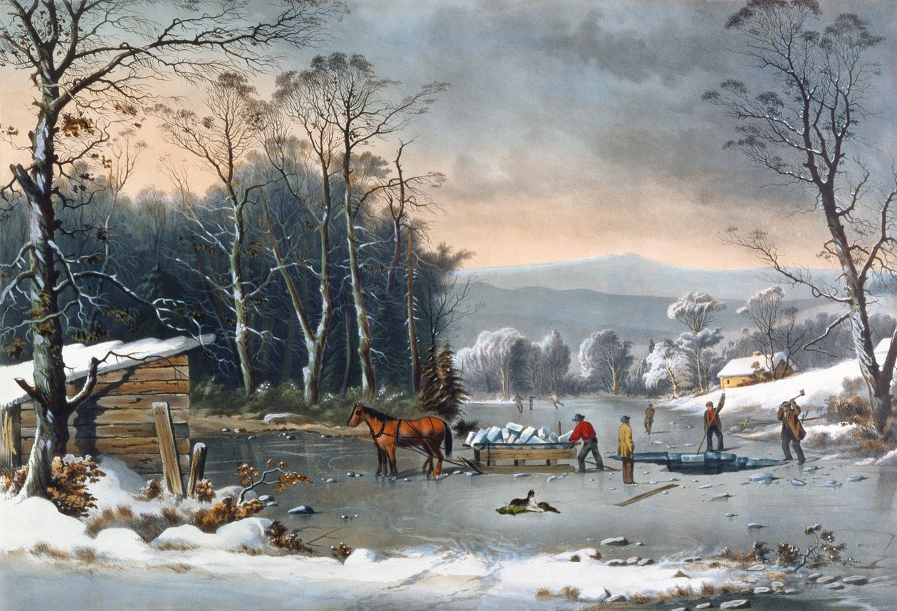 Inverno in campagna, raccolta del ghiaccio, pub. da Currier and Ives, New York da George Henry Durrie