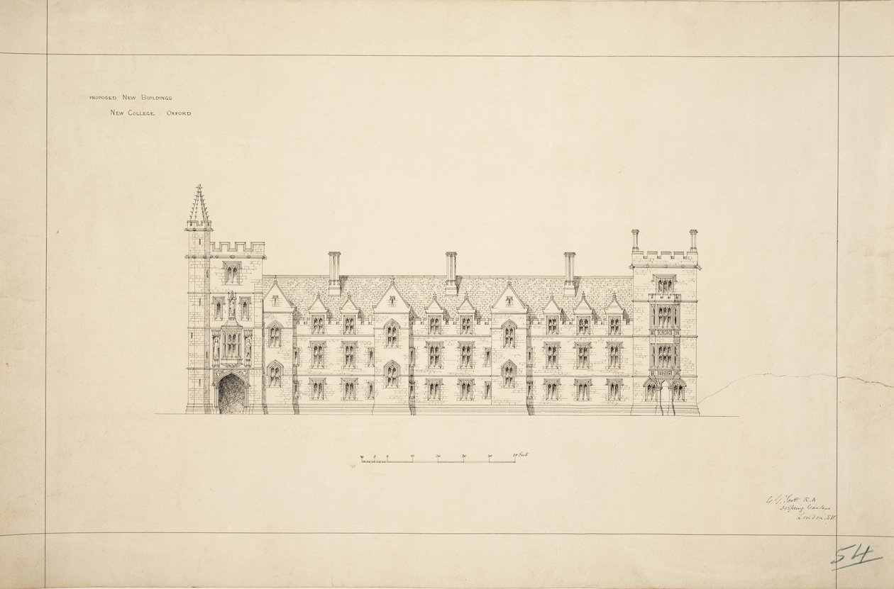 New College Oxford: Proposte per nuovi edifici, 1870-79 da George Gilbert Scott