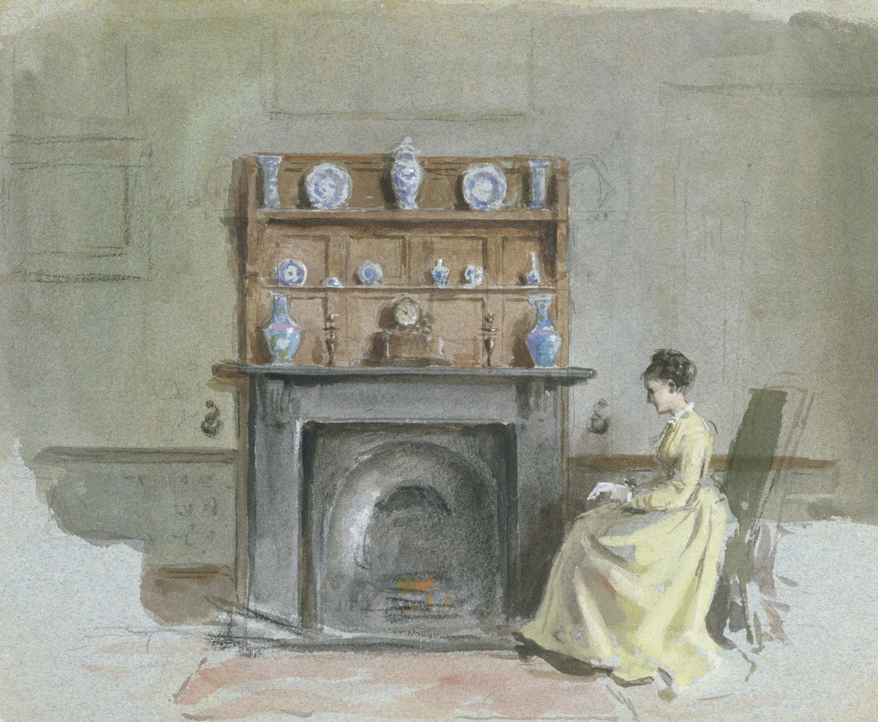 Signora seduta accanto al caminetto da George Goodwin Kilburne