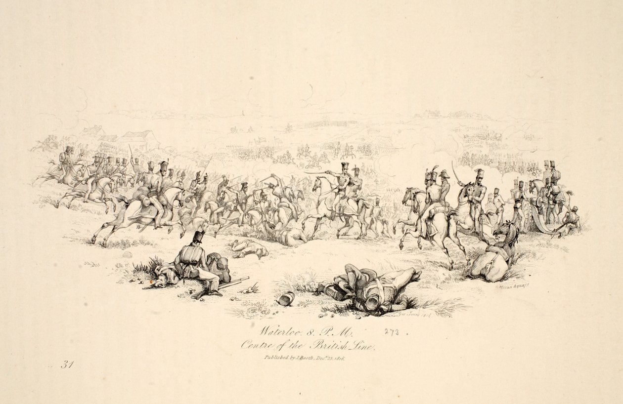 Waterloo alle 20:00, Centro della Linea Britannica, pub J. Booth, 1816 da George Jones