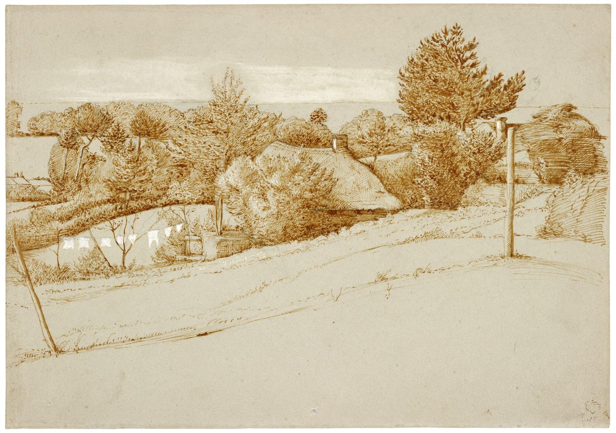 Paesaggio boscoso con un cottage da George Richmond