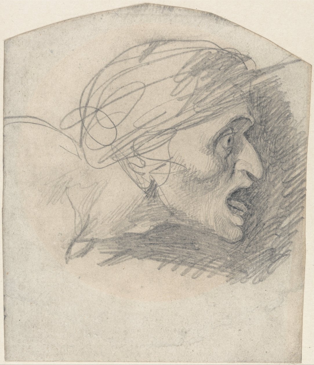 Profilo di una testa grottesca rivolta a destra da George Romney