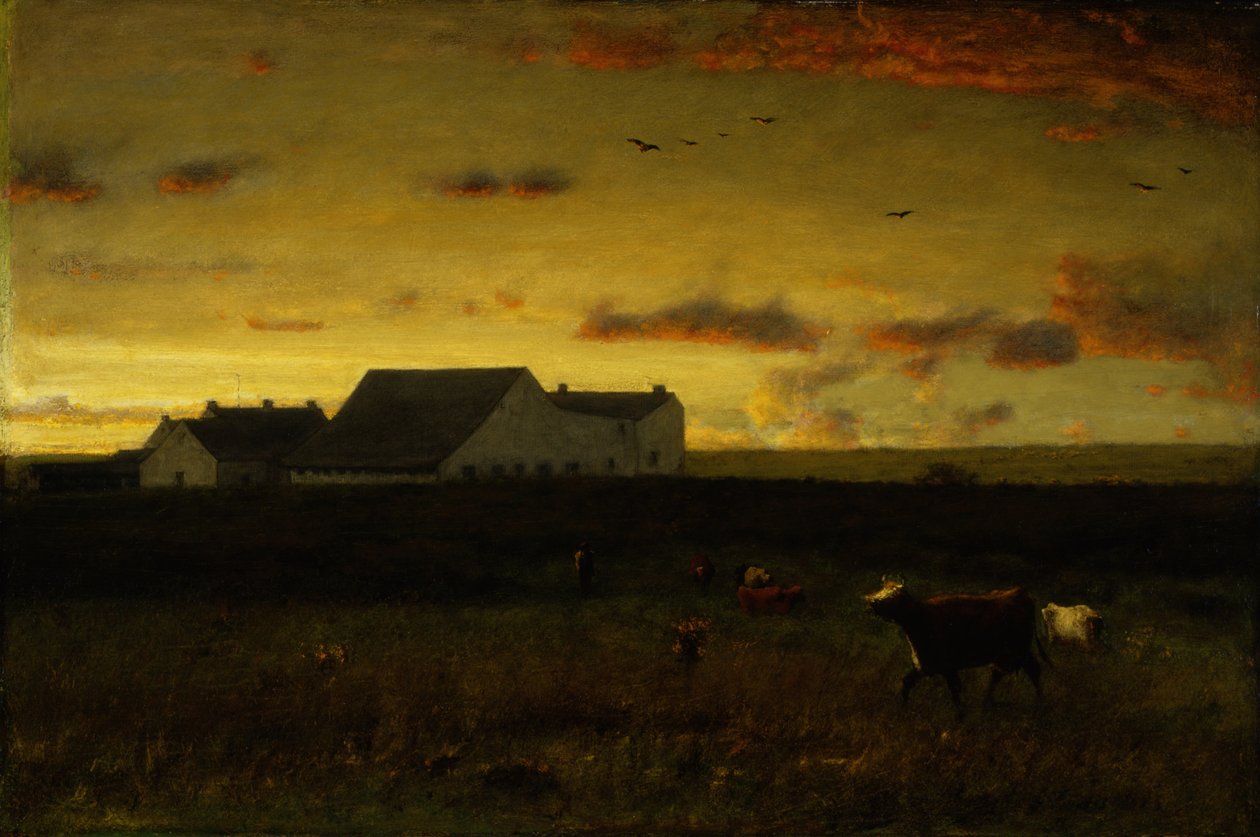 Paesaggio agricolo, bestiame al pascolo, tramonto, Nantucket, c.1883 da George Inness