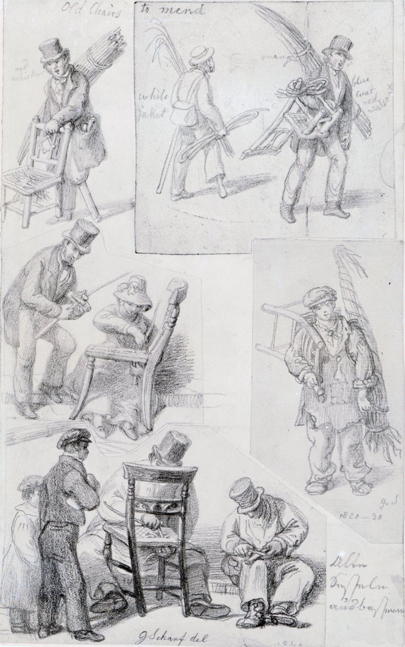 Riparatori di sedie per le strade di Londra, 1820-30 da George Snr Scharf