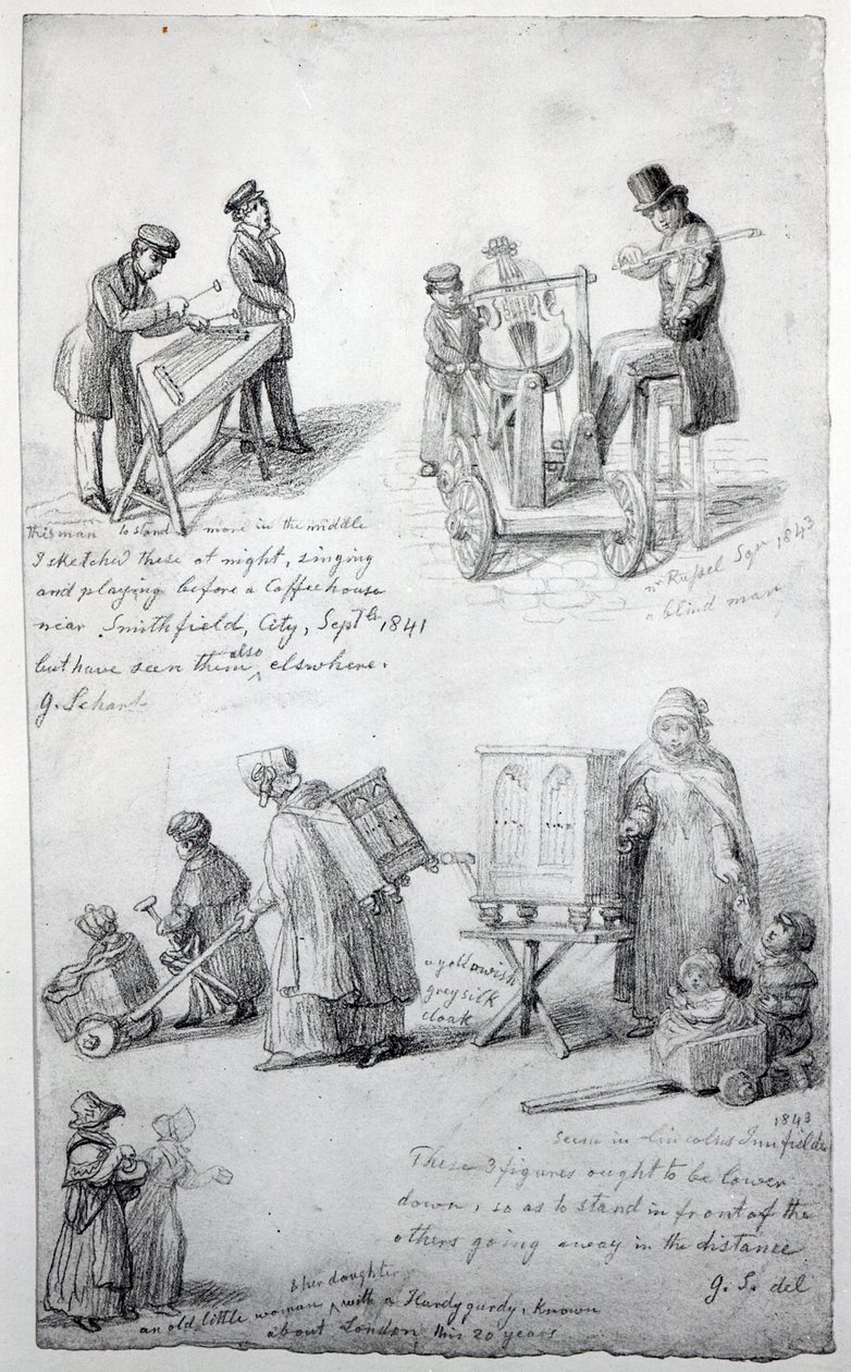 Musicisti per le strade di Londra, 1841-43 da George Snr Scharf