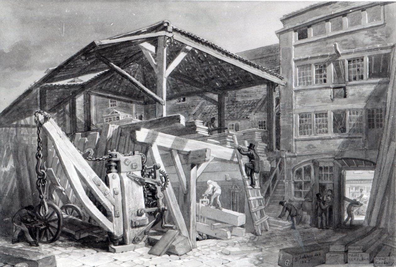 Cantiere di legname, Finsbury, 1825 da George Snr Scharf