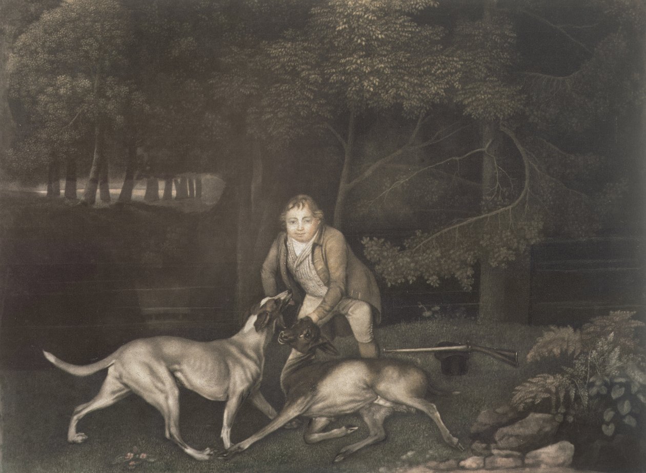 Freeman, custode del Conte di Clarendon, con un segugio e una cerva ferita da George Stubbs