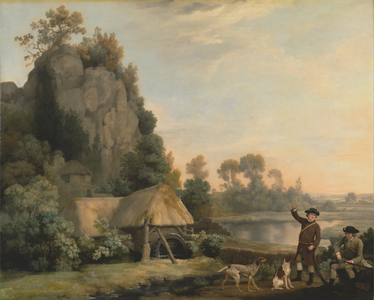 Due gentiluomini a caccia, con vista di Creswell Crags, presa sul posto da George Stubbs