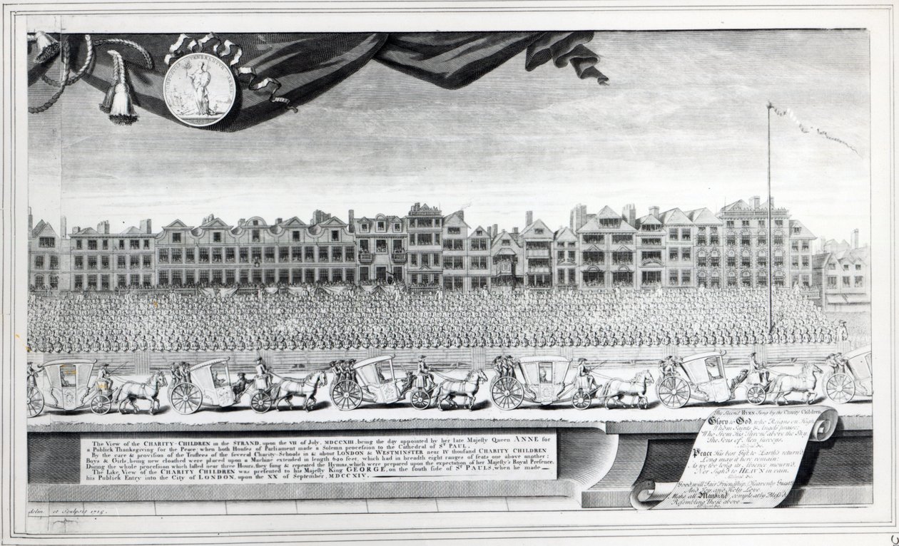 Veduta dei bambini della carità nello Strand, 7 luglio 1713, stampa realizzata nel 1715 da George Vertue