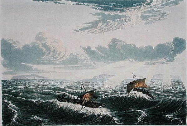 Canoa che si rovescia in una tempesta all