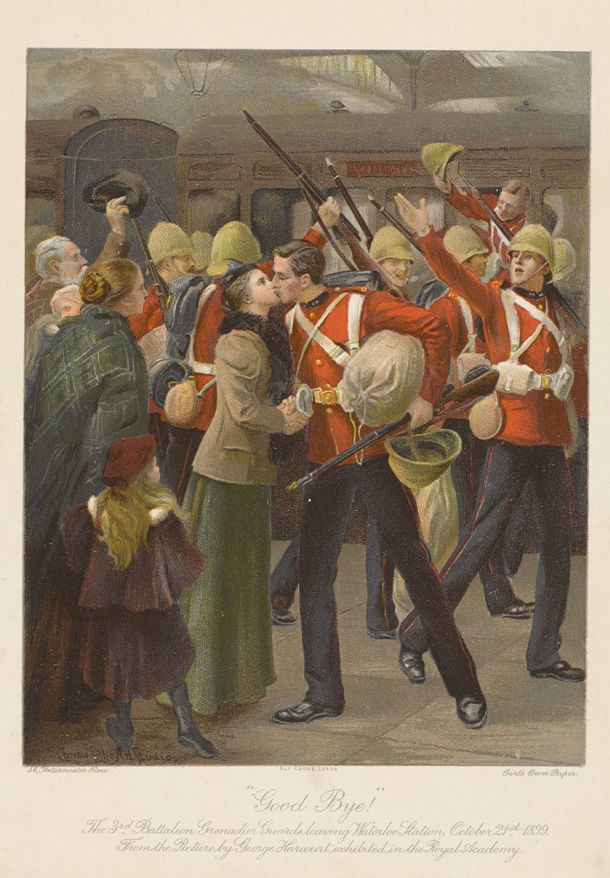 Addio! Il 3º Battaglione delle Guardie Granatieri lascia la stazione di Waterloo, 21 ottobre 1899 da George (after) Harcourt