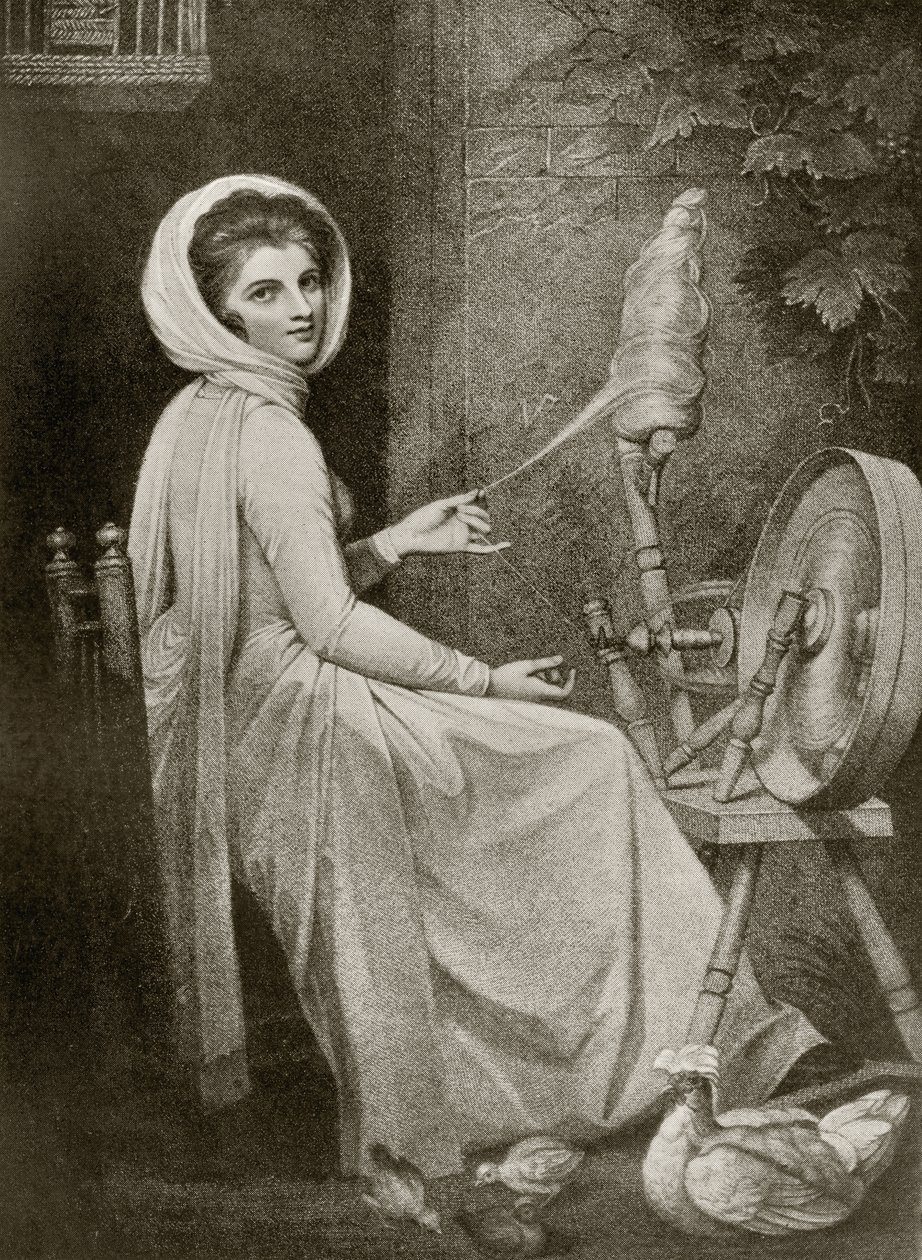 Lady Hamilton come La Filatrice, inciso da Thomas Cheesman, da 