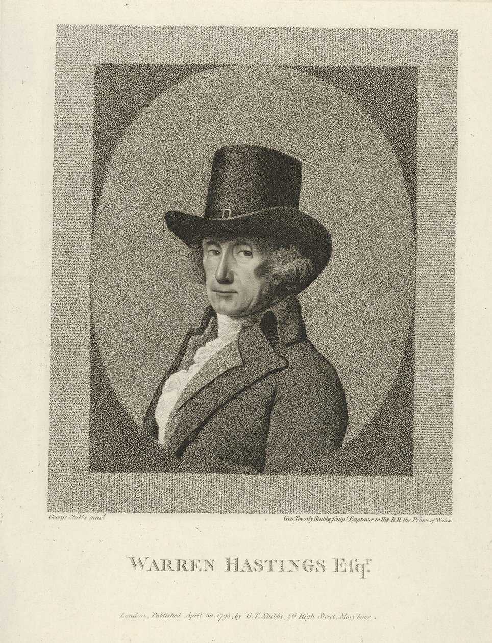 Ritratto di Warren Hastings, Esq., pub. 1795 da George (after) Stubbs