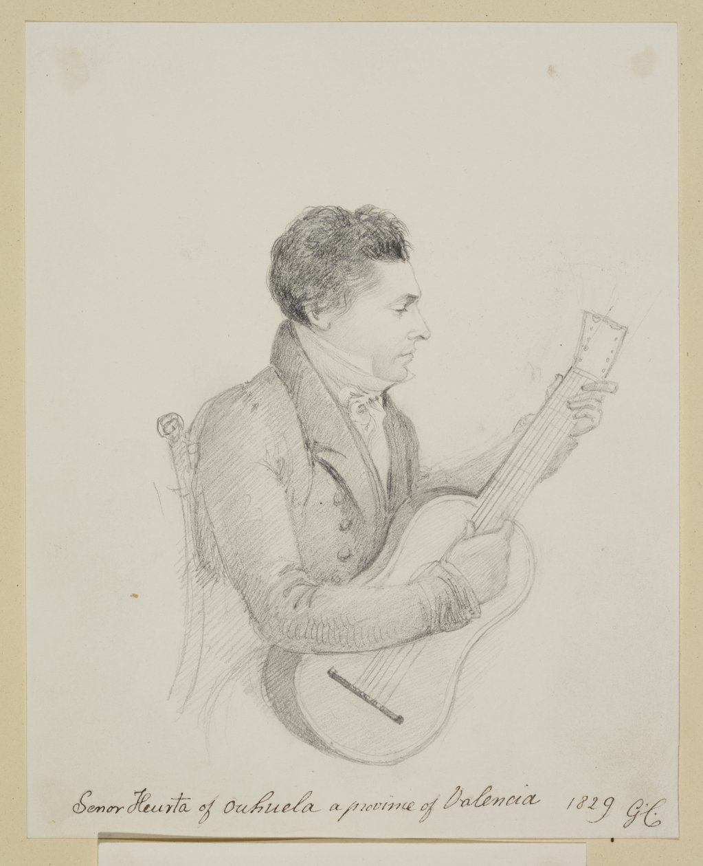 Señor Huerta di Orihuela, Valencia, che suona una chitarra da George (attr. to) Cumberland
