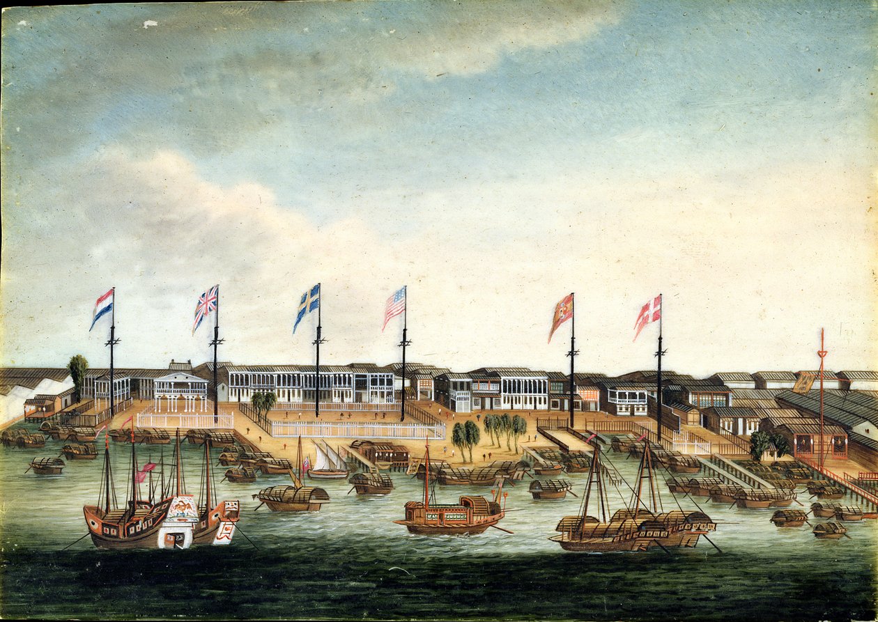 I Hongs a Canton, prima del 1820 da George (follower of) Chinnery