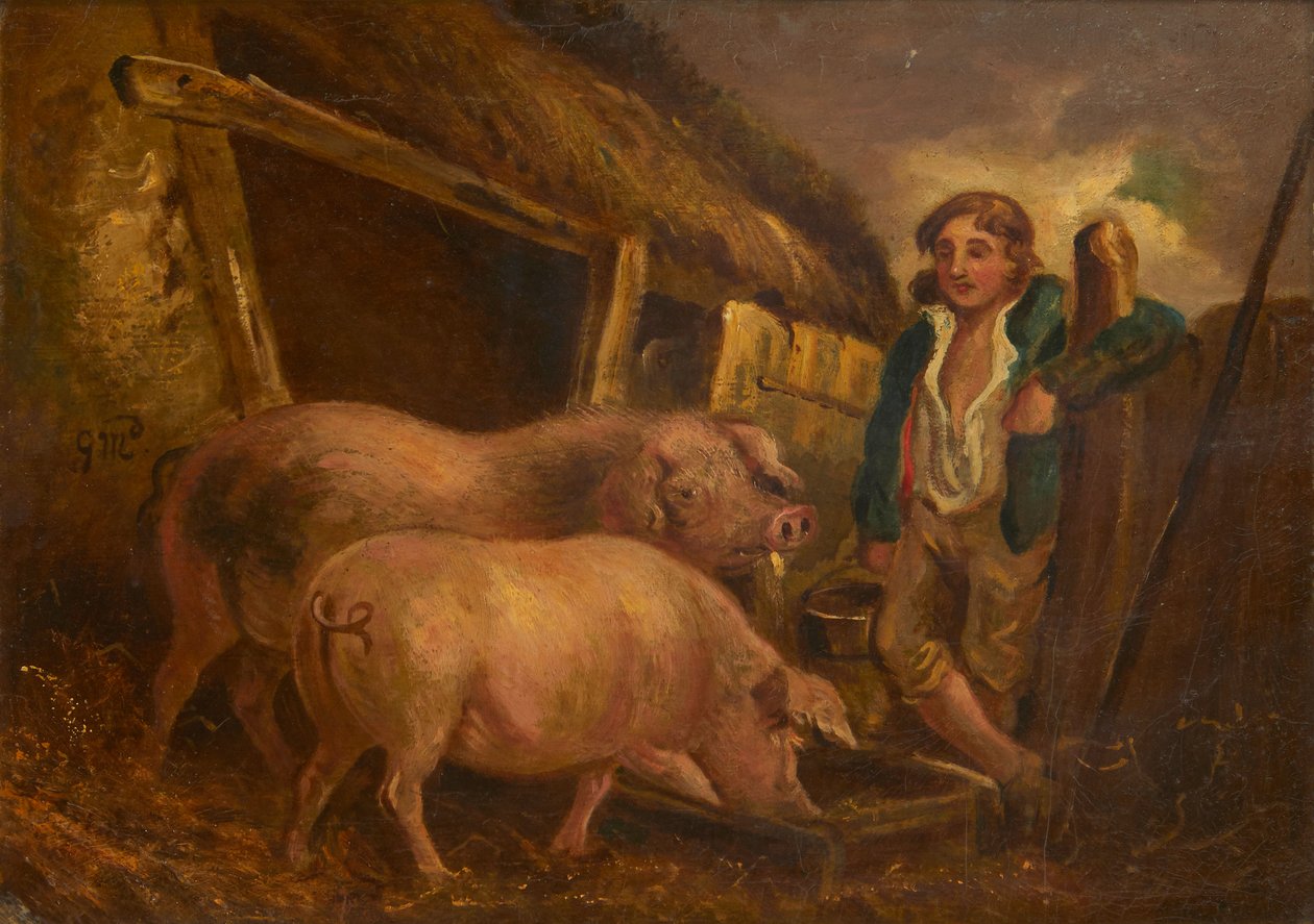 Cura dei maiali da premio da George (follower of) Morland