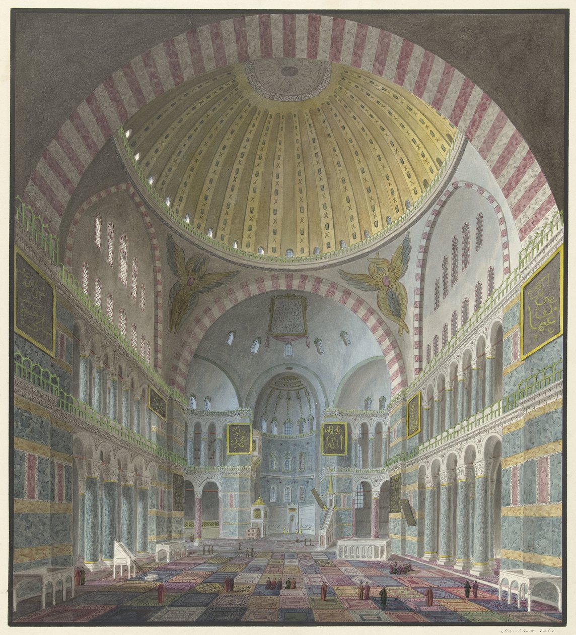 Interno della Aya Sophia con turchi inginocchiati e in piedi da George Antoine Prosper Marilhat