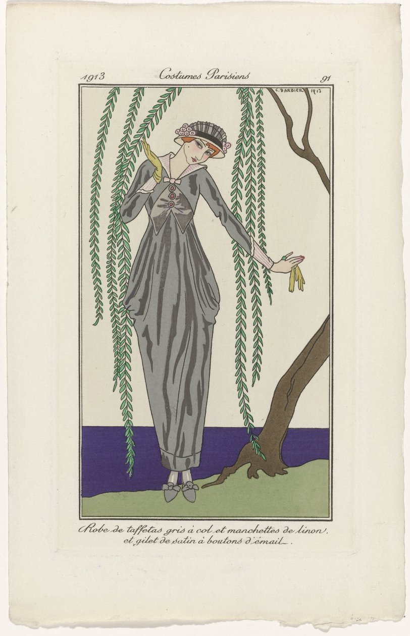 Journal des Dames et des Modes, Costumes Parisiens, 1913, No. 91 : Robe de taffetas da George Barbier