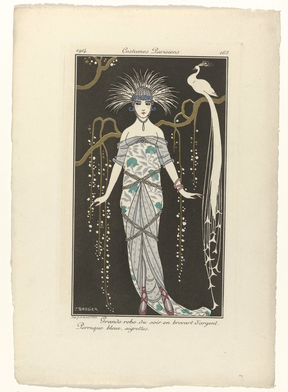 Journal des Dames et des Modes, Costumes Parisiens, 1914, No. 168 : Grande robe du soir da George Barbier