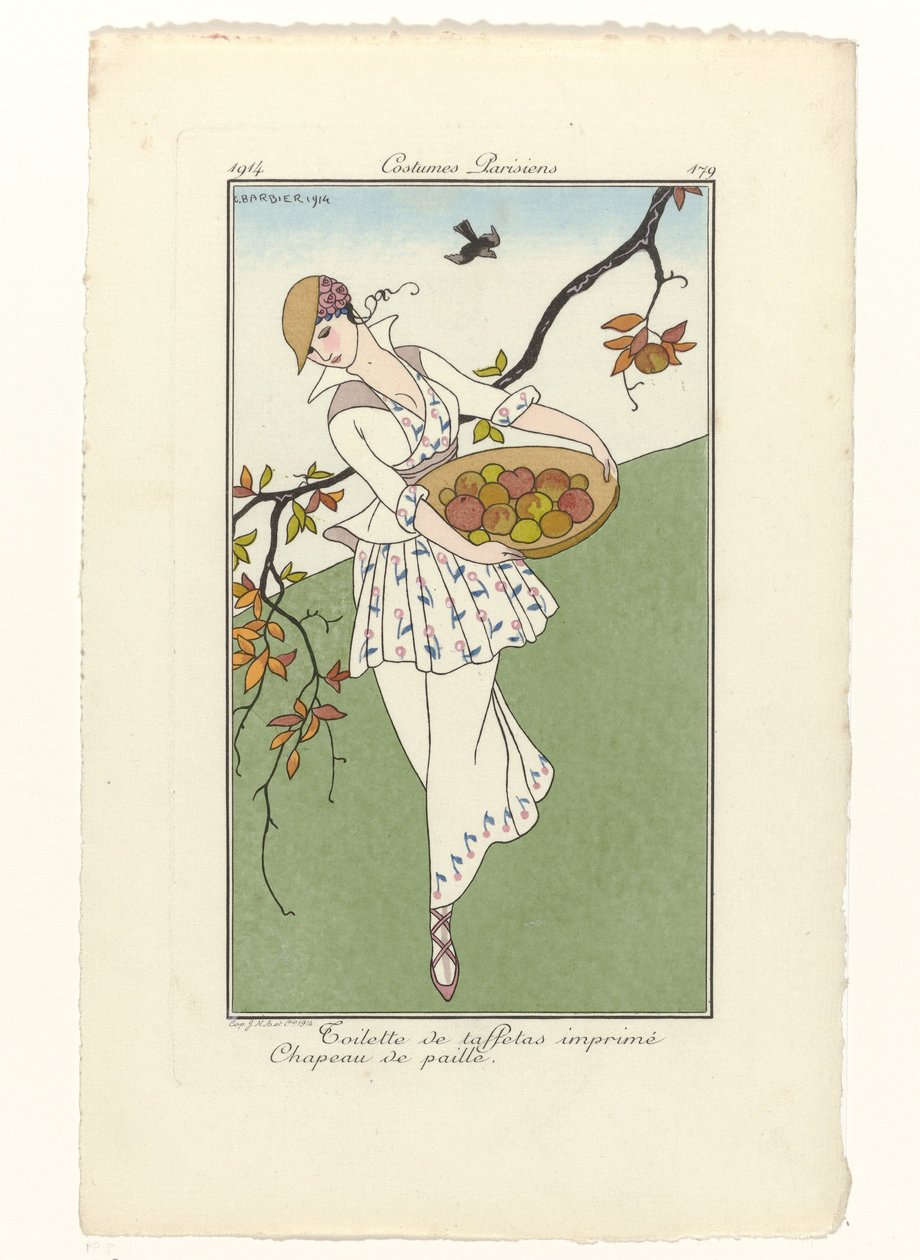 Journal des Dames et des Modes, Costumes Parisiens, 1914, No. 179: Abiti di taffetà da George Barbier