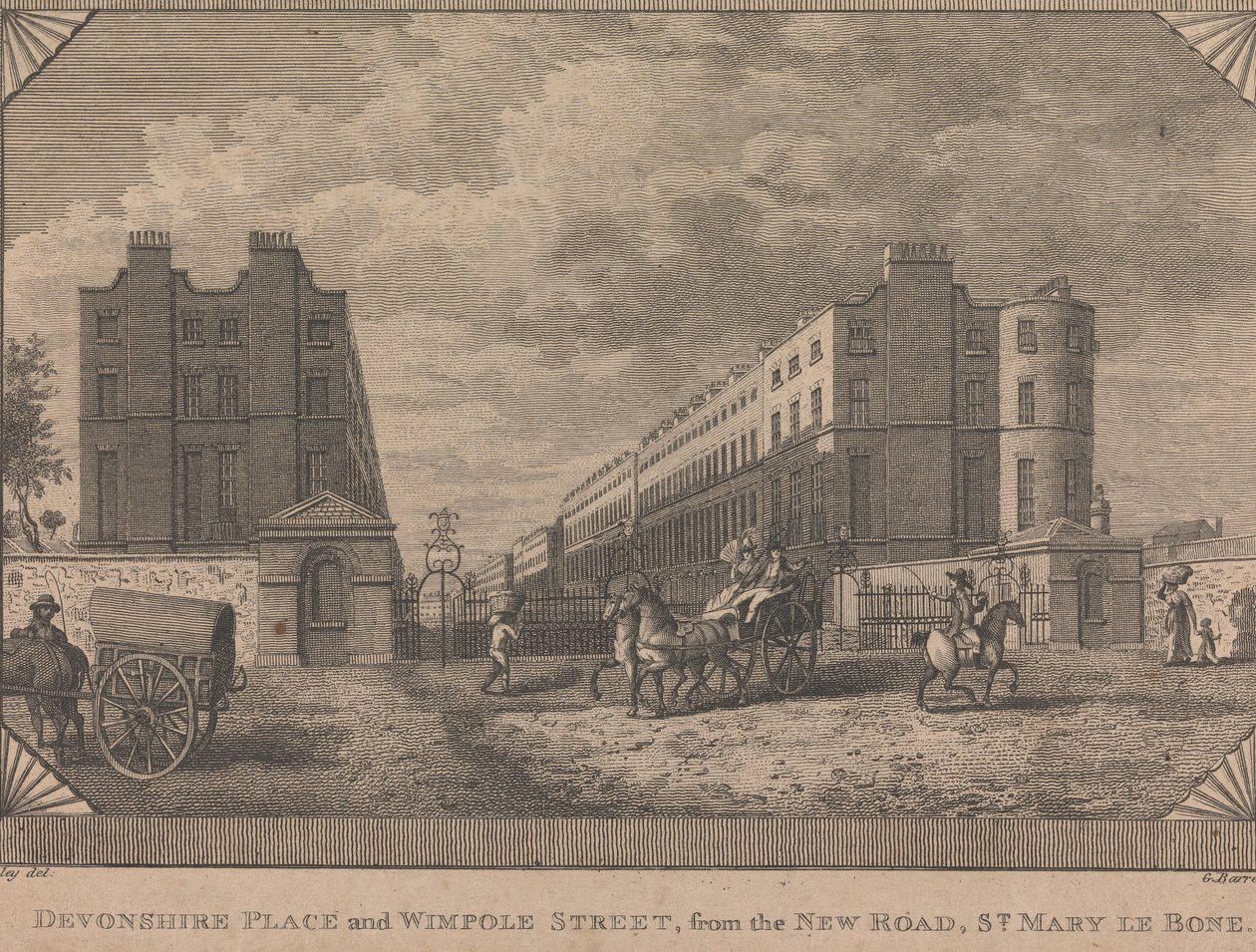 Devonshire Place e Wimpole Street, dalla New Road, St. Mary le Bone da George Barret