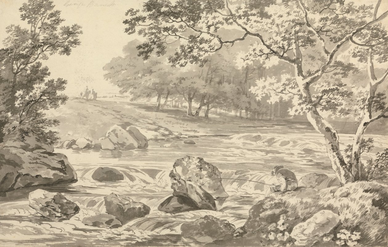 Fiume con pescatore da George Barret