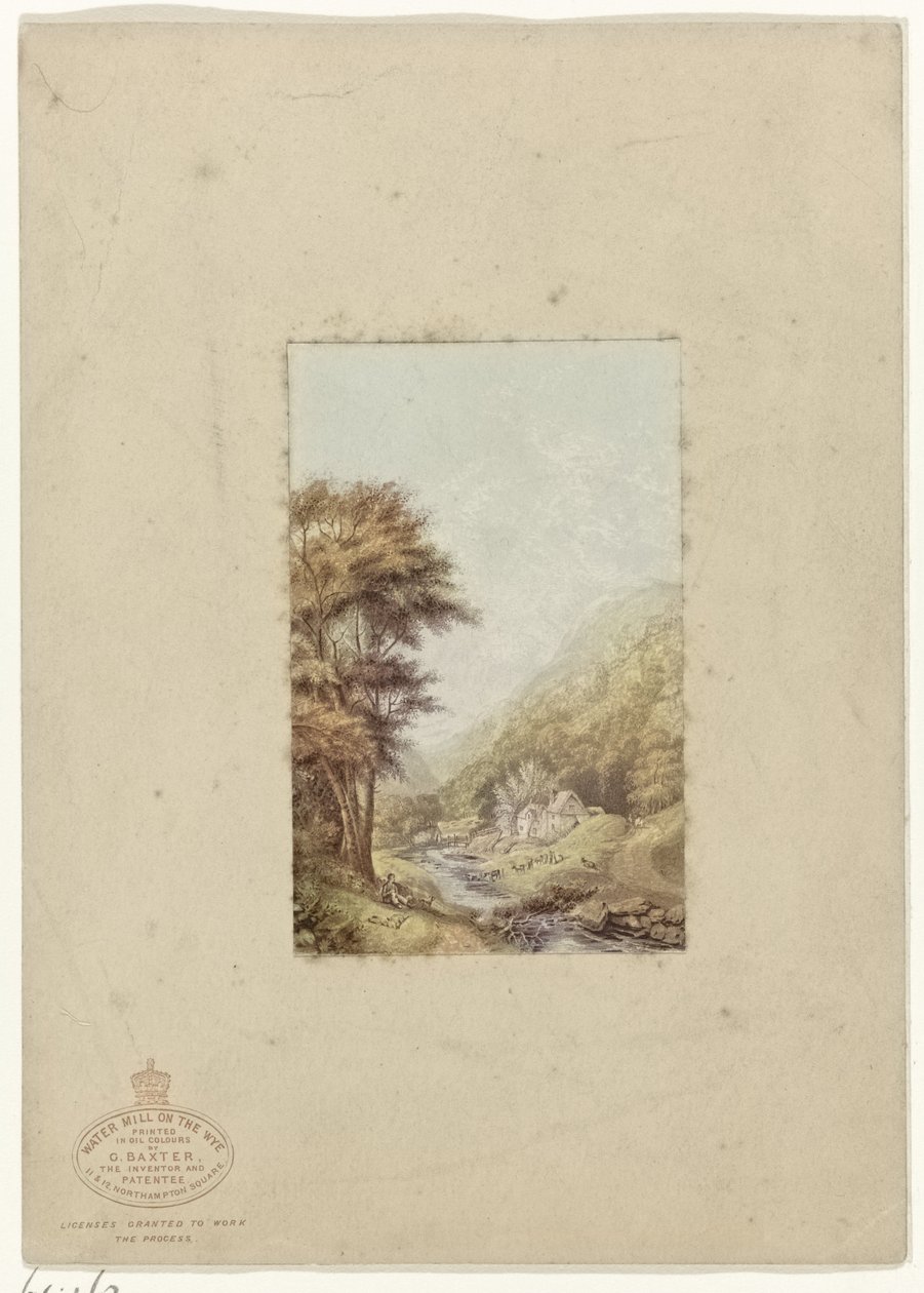 Paesaggio collinare con ruscello da George Baxter