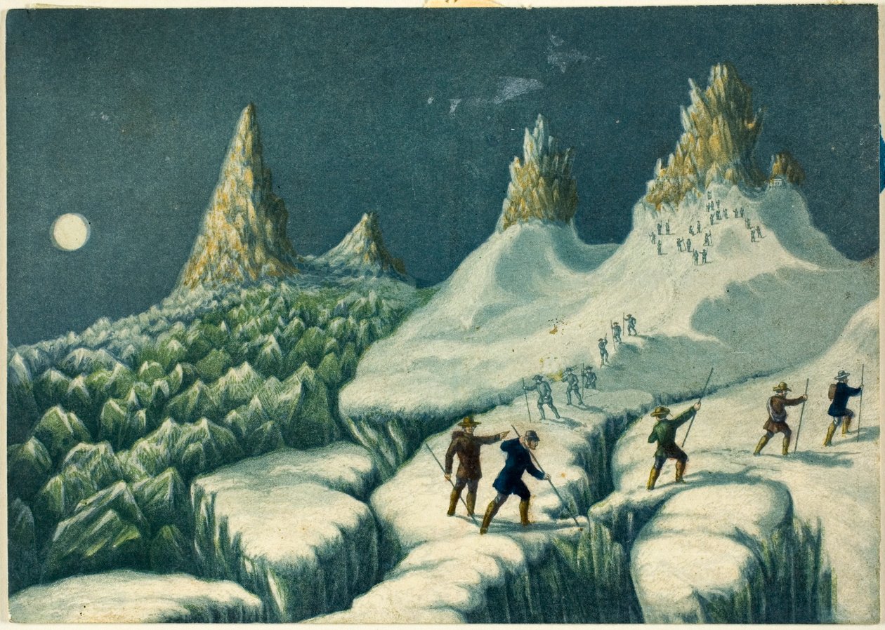Partenza dai Grands Mulets, da "Ascesa al Monte Bianco" da George Baxter