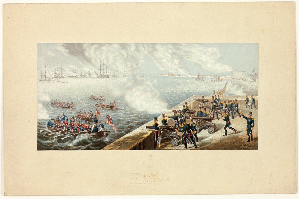 Rivista della flotta britannica a Portsmouth prima della guerra di Crimea da George Baxter