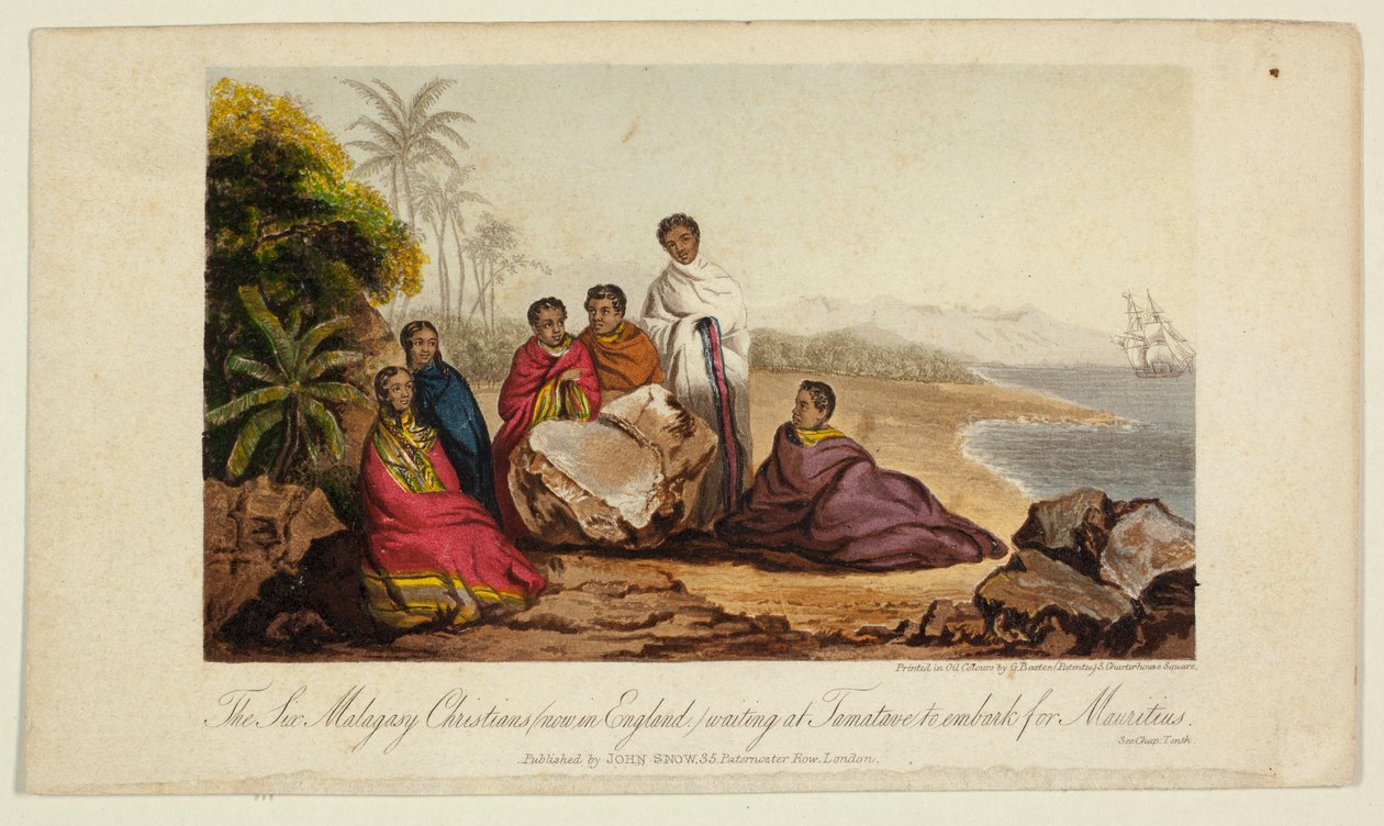 I sei cristiani malgasci (ora in Inghilterra) in attesa a Tamatava di imbarcarsi per Mauritius da George Baxter